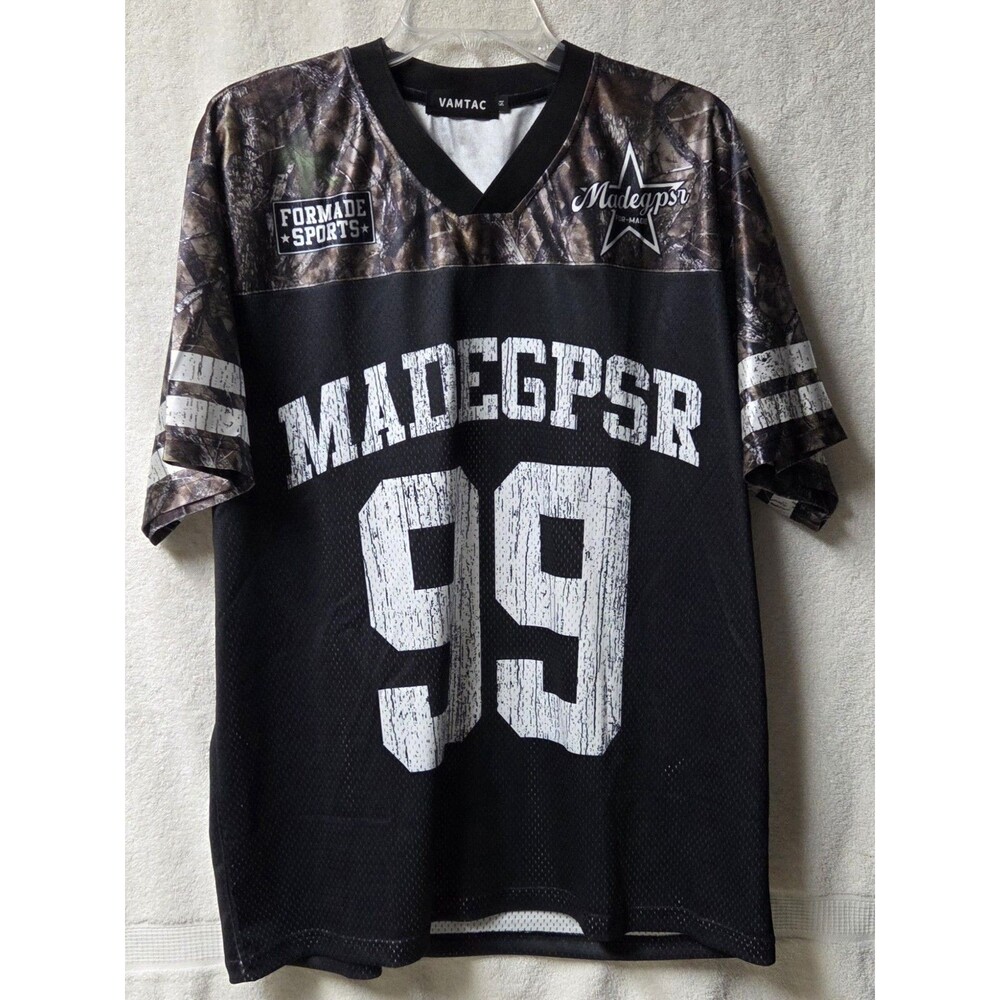 VAMTAC Oversized Mesh Football Jersey Men Medium M Black Camo Y2K Graphic 99